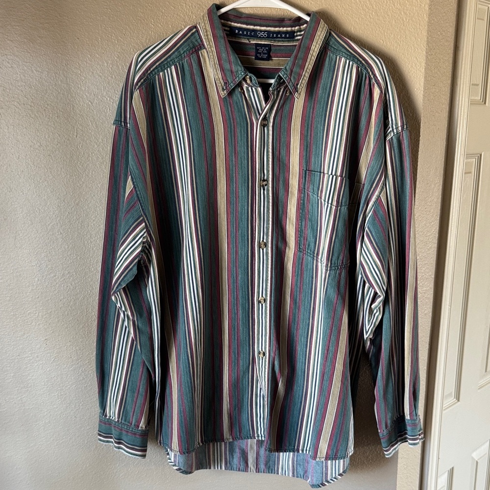 Ralph Lauren Men's Striped Shirt - Green, Red, White